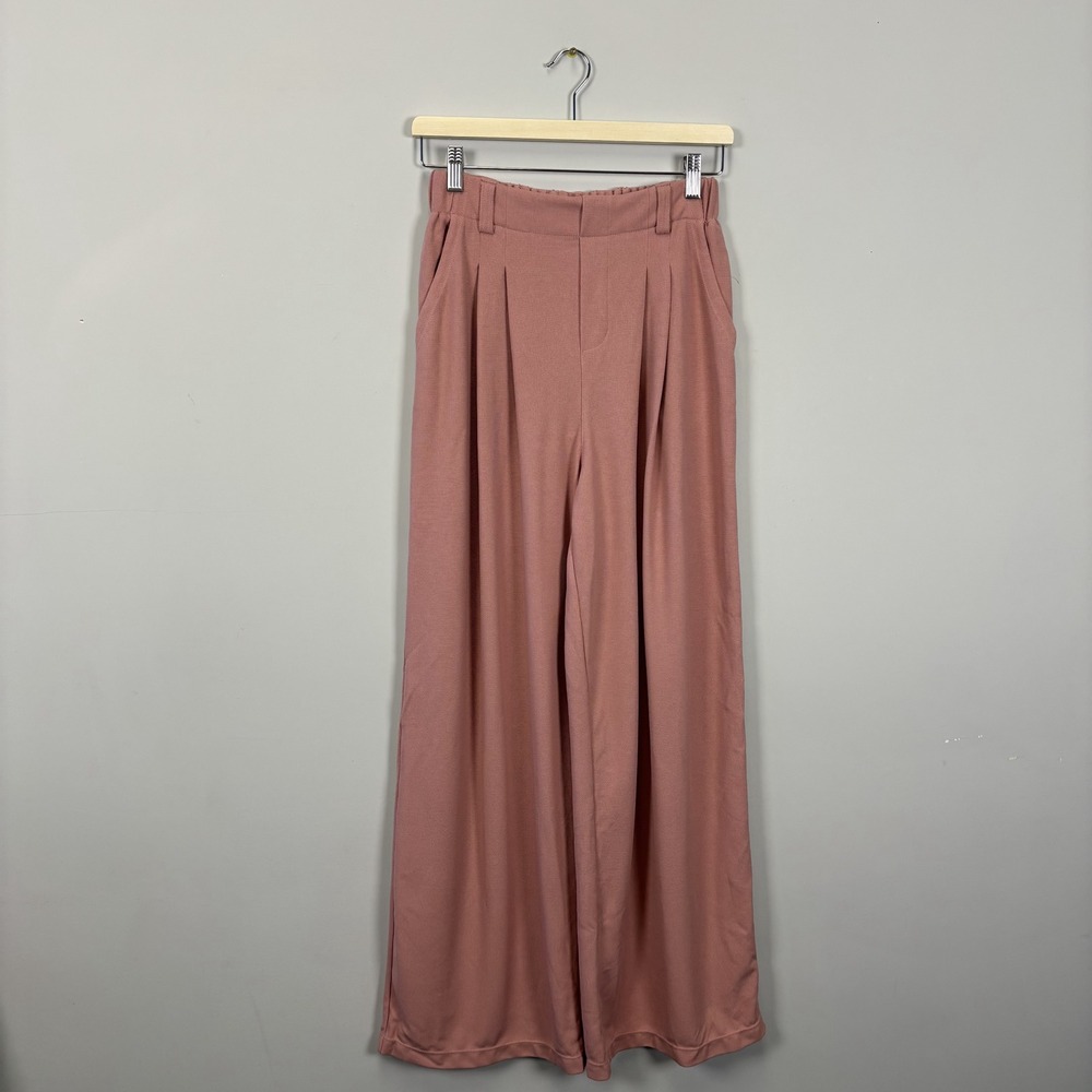 Halara Wide Leg Pants Pink Textured Elastic Waist Size S Polyester Trouser